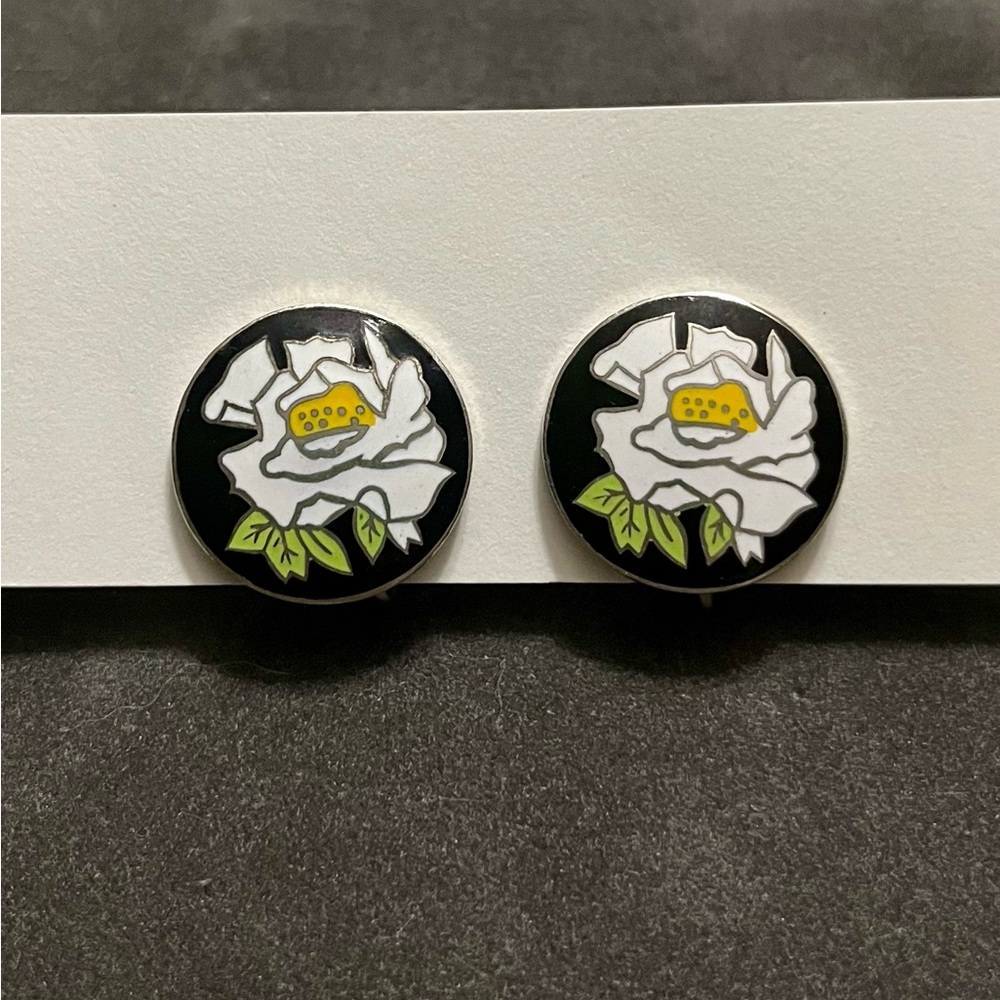 Floral Enamel Screw Back Earrings